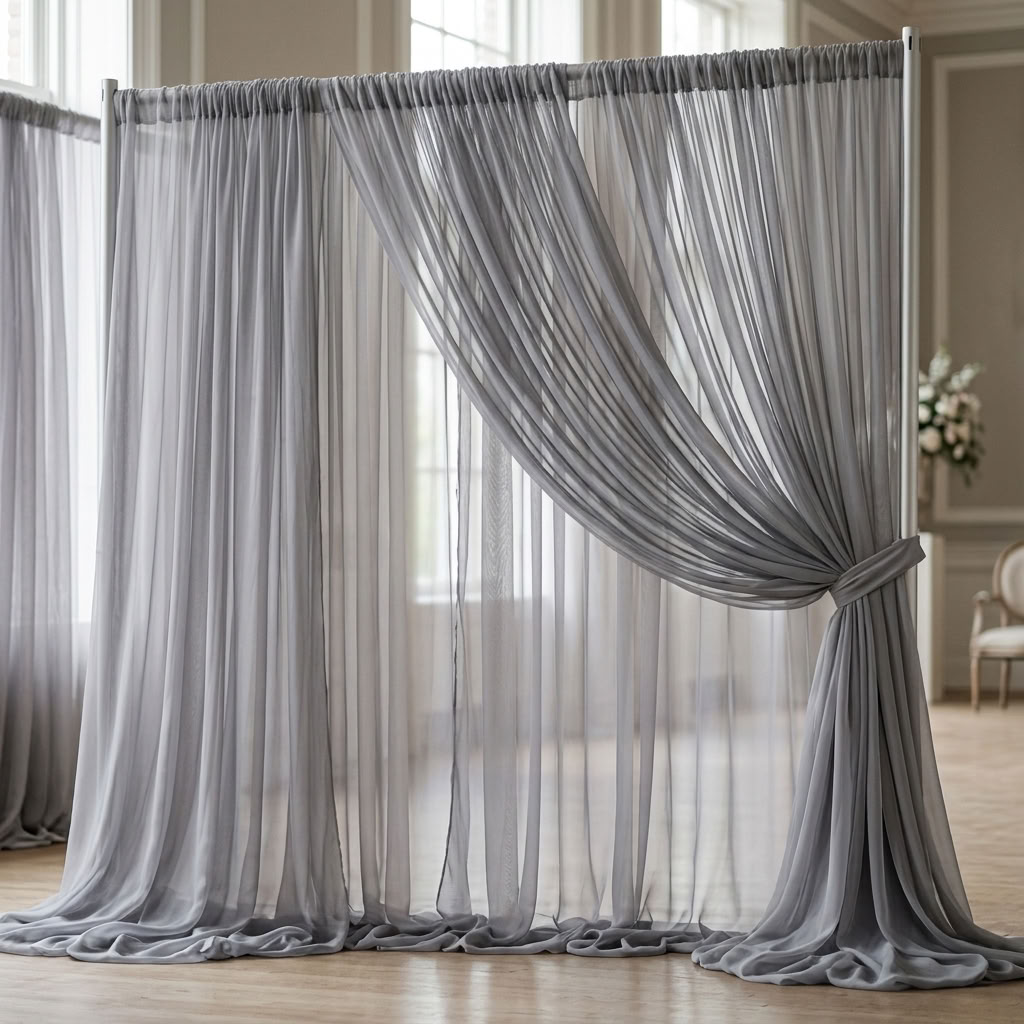 Chiffon Drapery Panel in Gray 8005 - drapery view 1