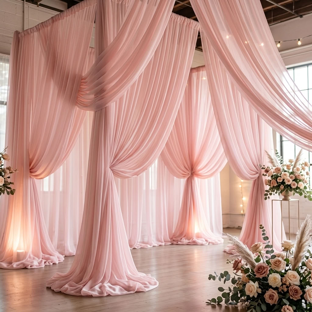 Chiffon Drapery Panel in Pink 5998 - drapery view 2