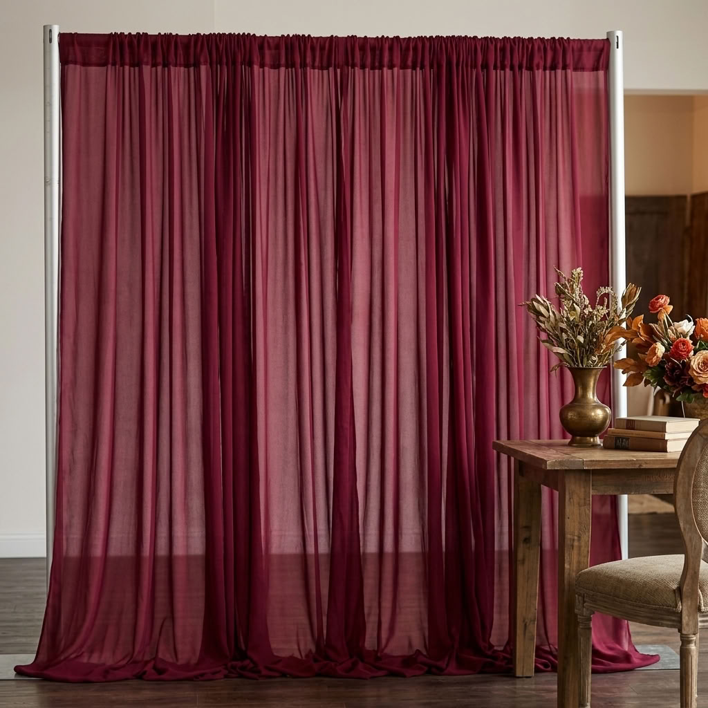Chiffon Drapery Panel in Burgundy 1539 - drapery view 7