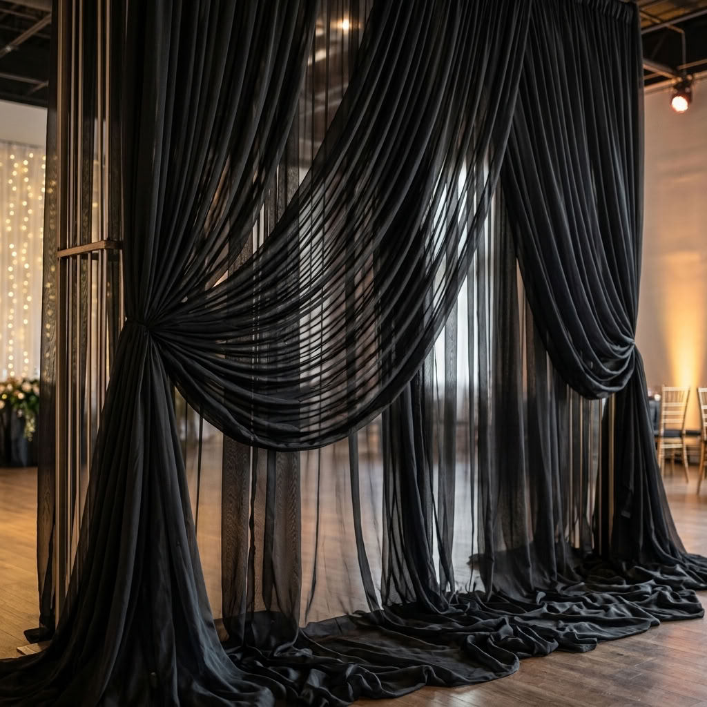 Chiffon Drapery Panel in Black 1115 - drapery view 5