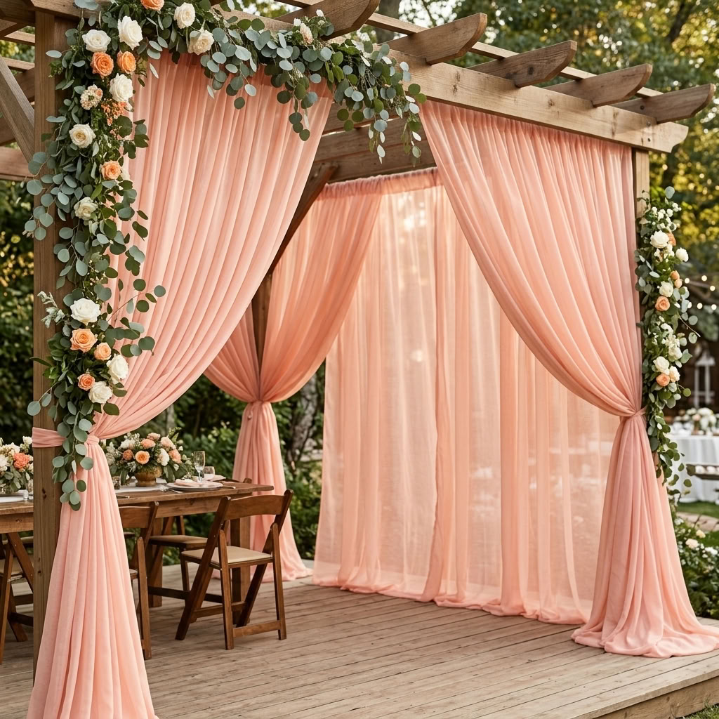Chiffon Drapery Panel in Peach 4122 - drapery view 1