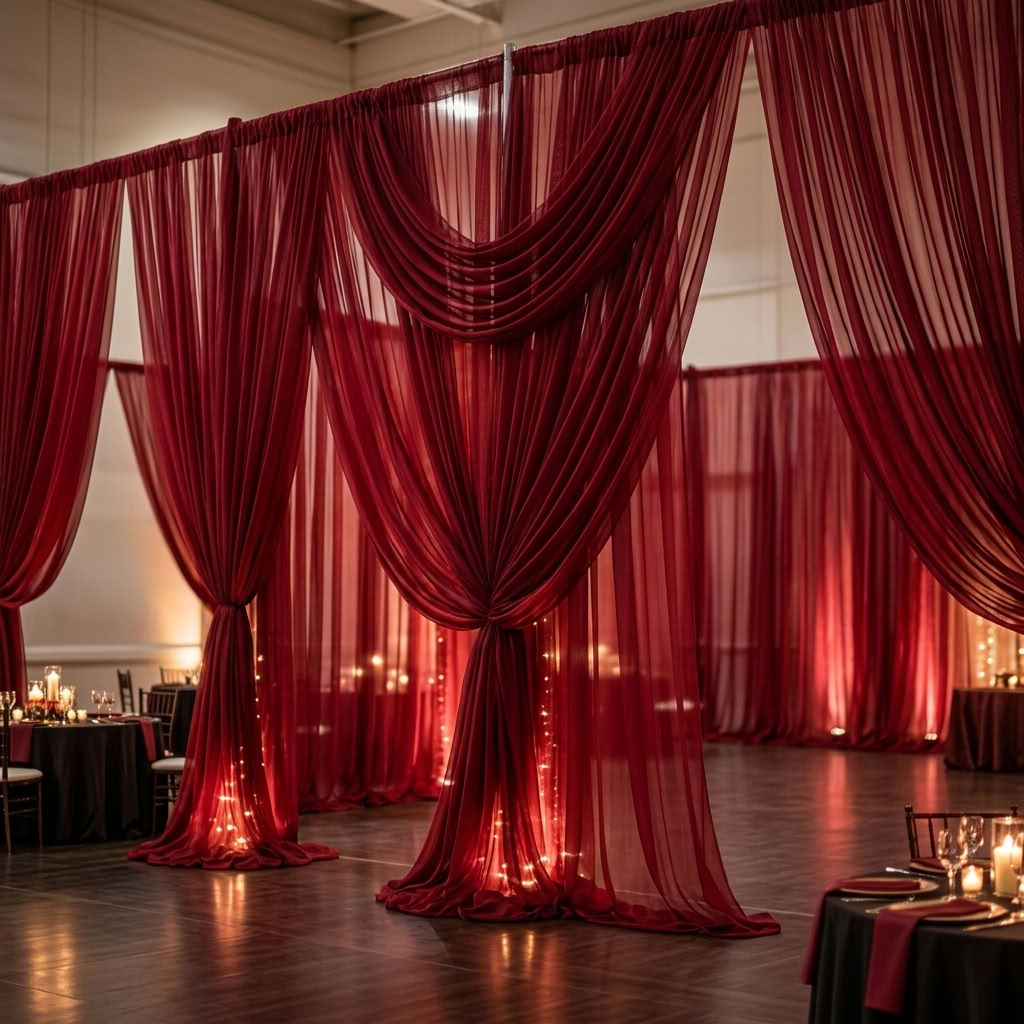 Chiffon Drapery Panel in Red 1190 - drapery view 2