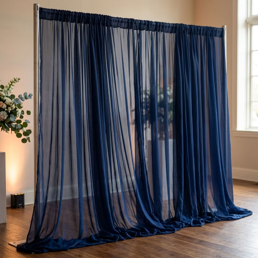 Chiffon Drapery Panel in Navy 1245 - drapery view 5