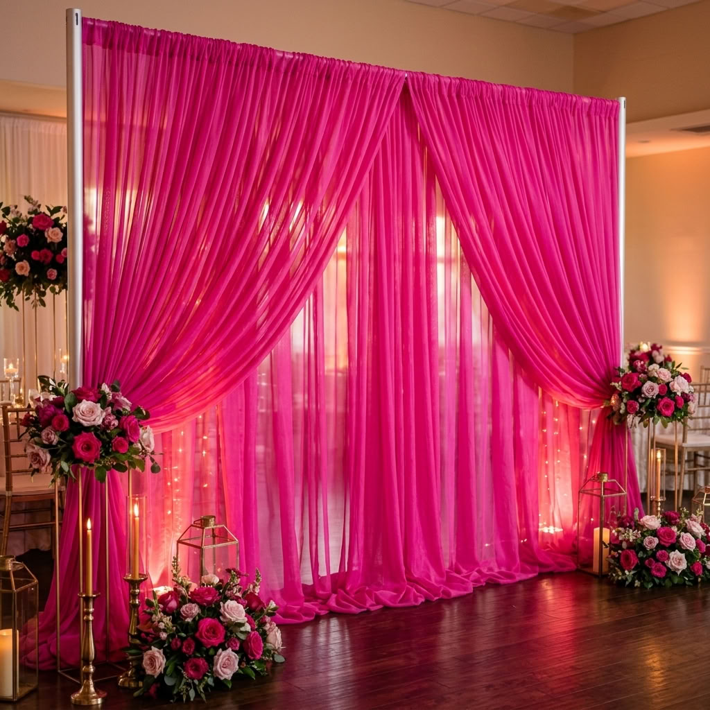 Chiffon Drapery Panel in Fuchsia 1229 - drapery view 1