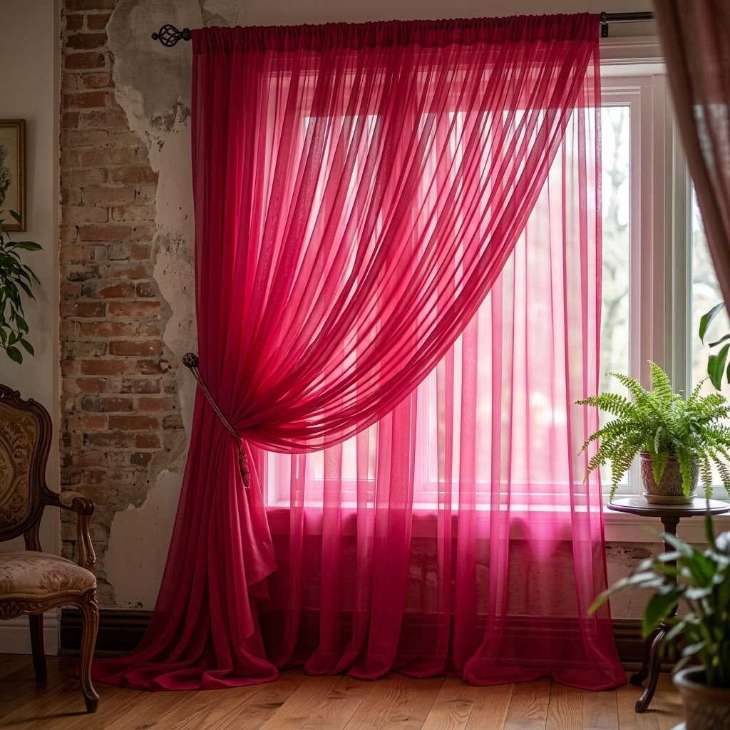 Chiffon Drapery Panel in Fuchsia 1220 - drapery view 2