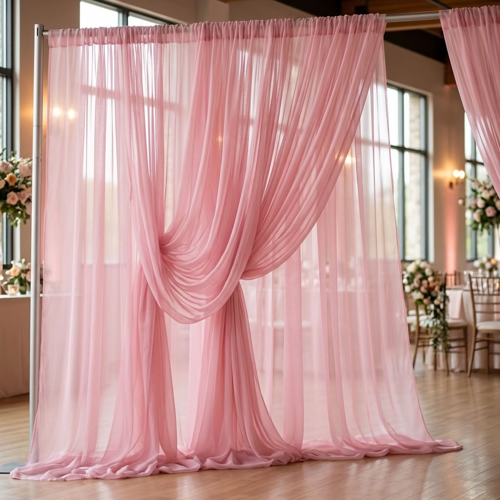 Chiffon Drapery Panel in Pink/Rose 1939 - drapery view 3