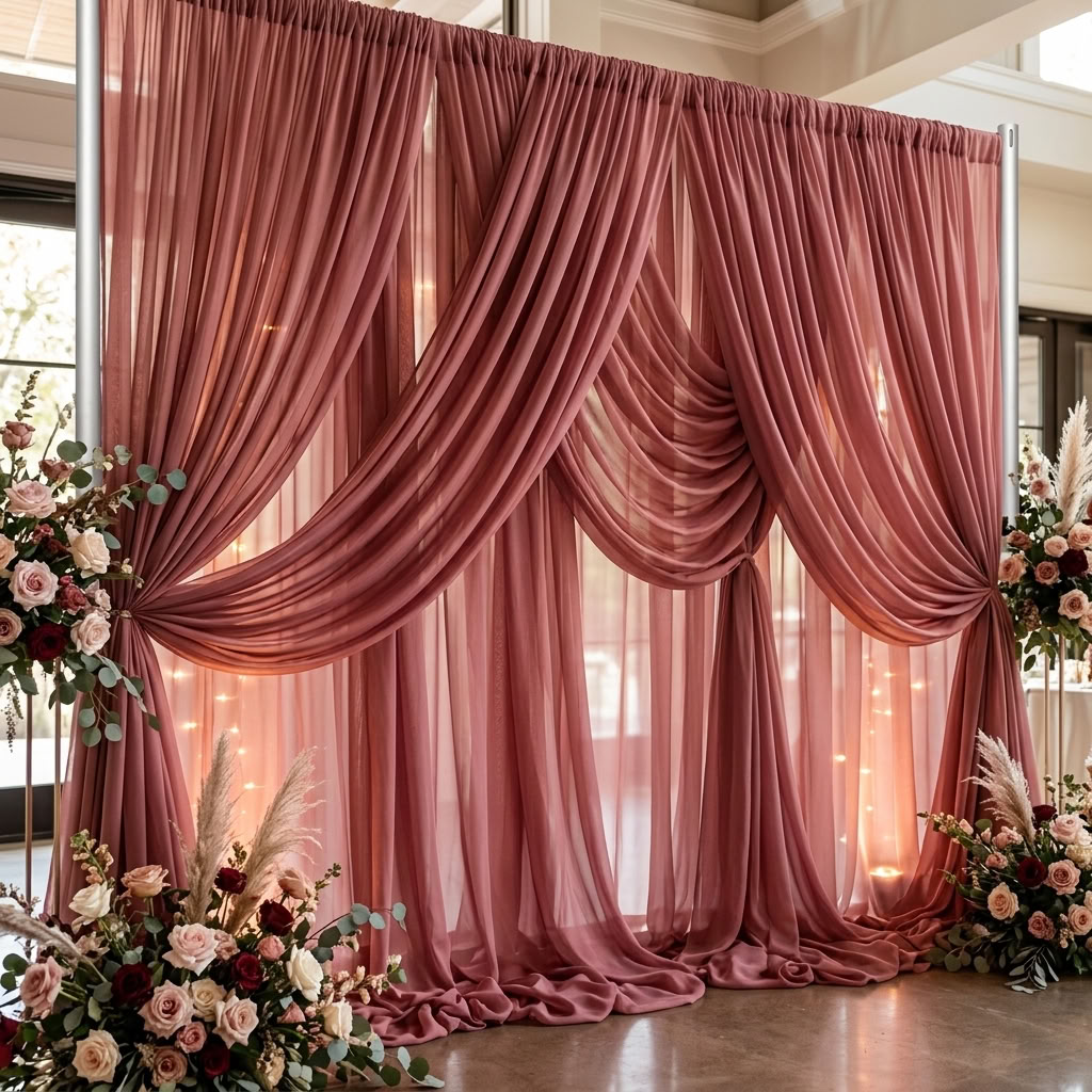 Chiffon Drapery Panel in Rose 1006 - drapery view 3