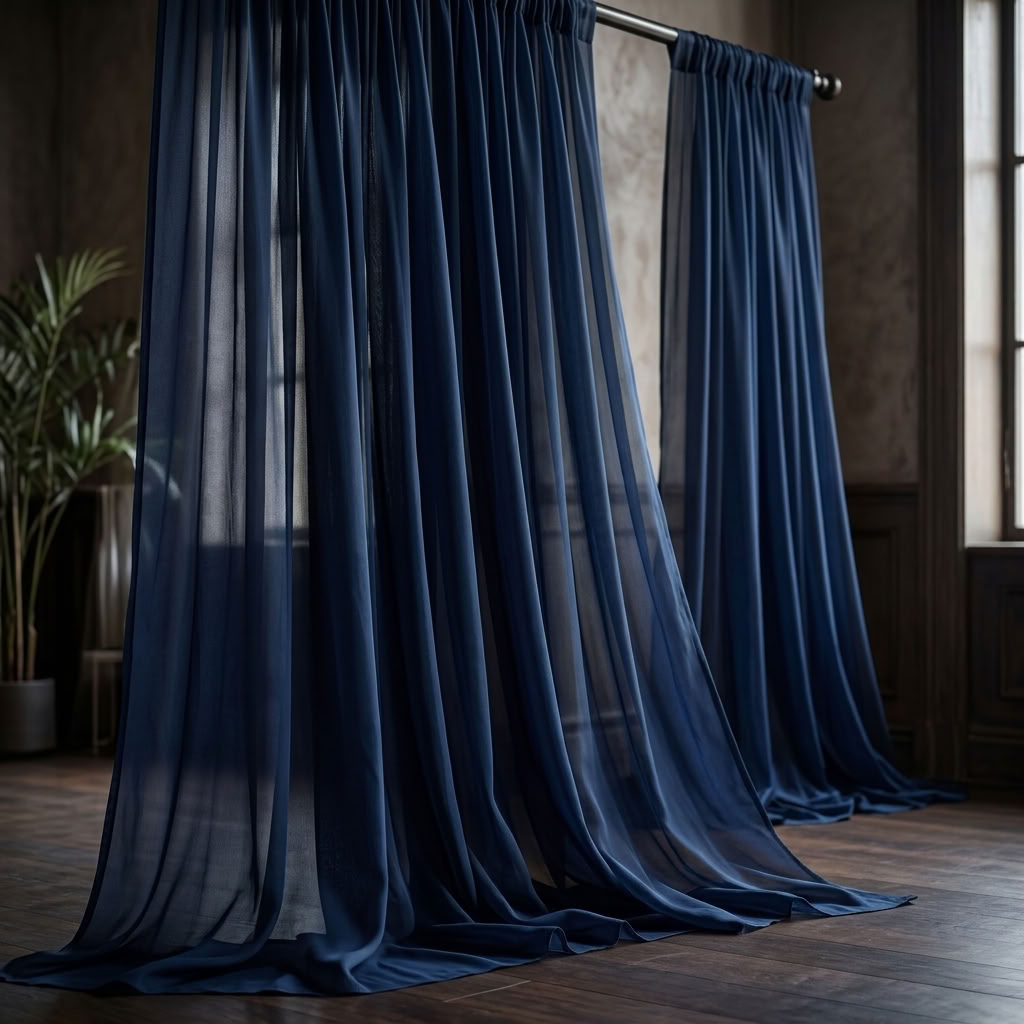 Chiffon Drapery Panel in Navy 1240 - drapery view 5