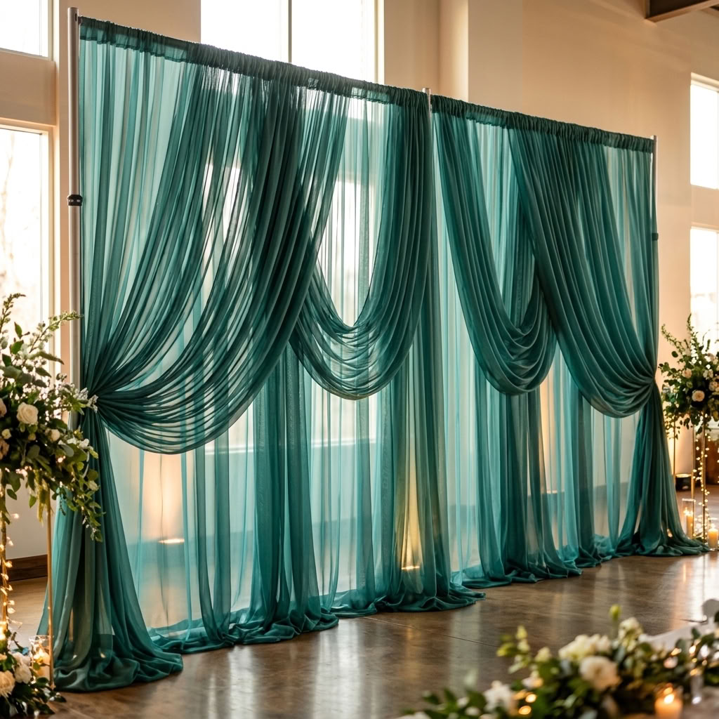Chiffon Drapery Panel in Jade 1935 - drapery view 3
