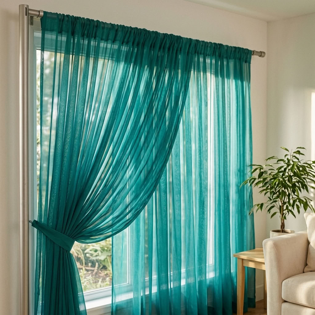 Chiffon Drapery Panel in Jade 1935 - drapery view 6