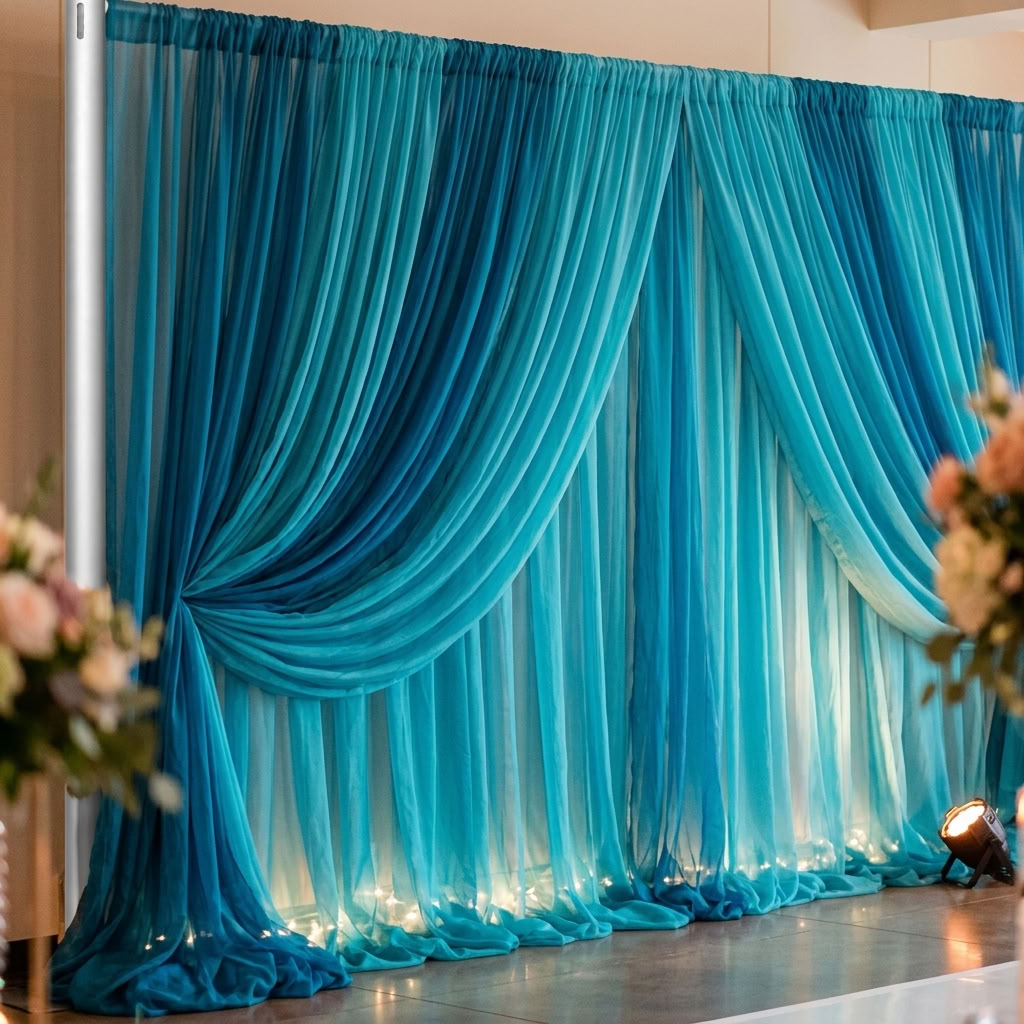 Chiffon Drapery Panel in Turquoise 1142 - drapery view 7