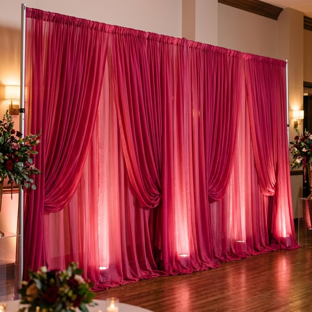Chiffon Drapery Panel in Raspberry 1205 - drapery view 3