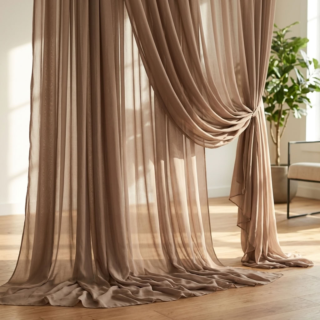Chiffon Drapery Panel in Beige 9016 - drapery view 2