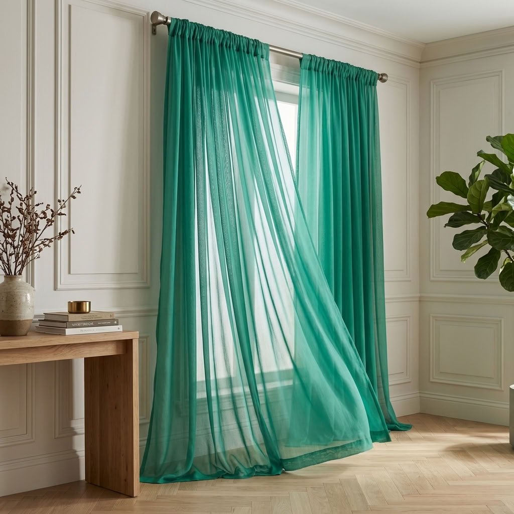 Chiffon Drapery Panel in Jade 1935 - drapery view 7