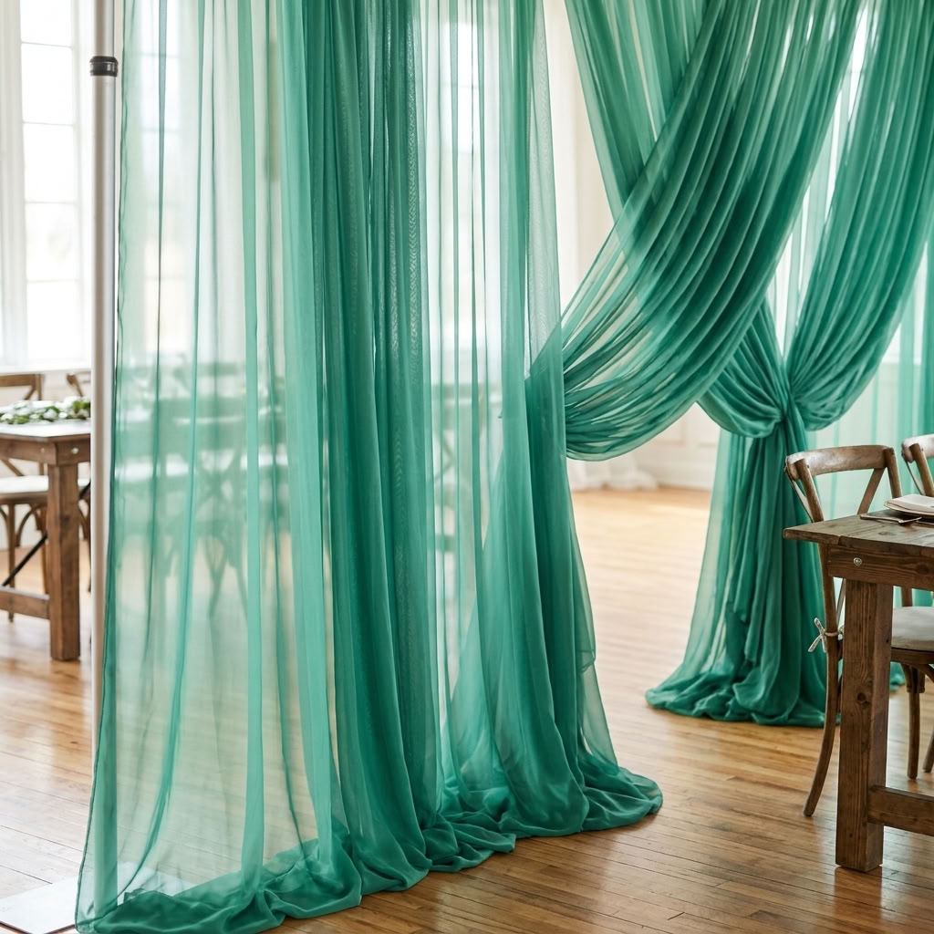 Chiffon Drapery Panel in Emerald 5641 - drapery view 7
