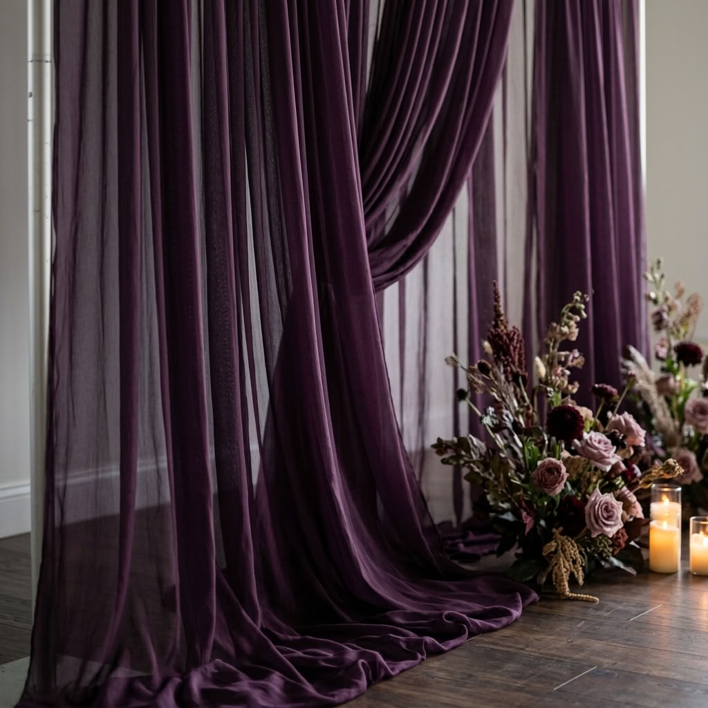 Chiffon Drapery Panel in Raisin 1356 - drapery view 5