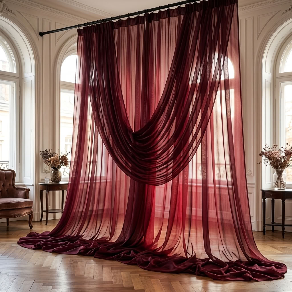Chiffon Drapery Panel in Burgundy 1539 - drapery view 3