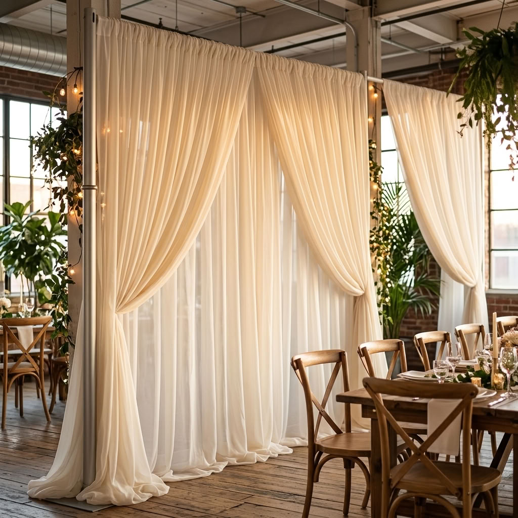 Chiffon Drapery Panel in Ivory 1113 - drapery view 1