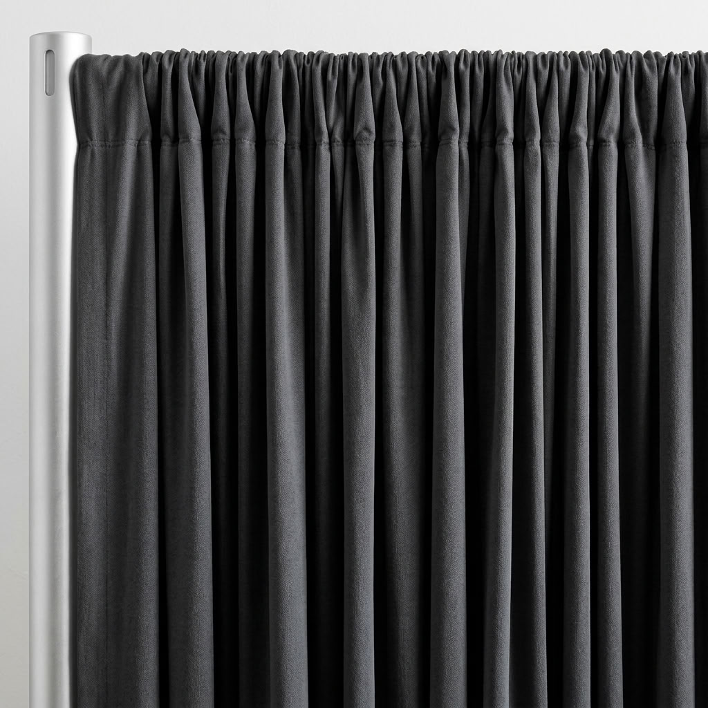 Interlock (Stretch) Drapery Panel in Charcoal 1149 - hanging drapery