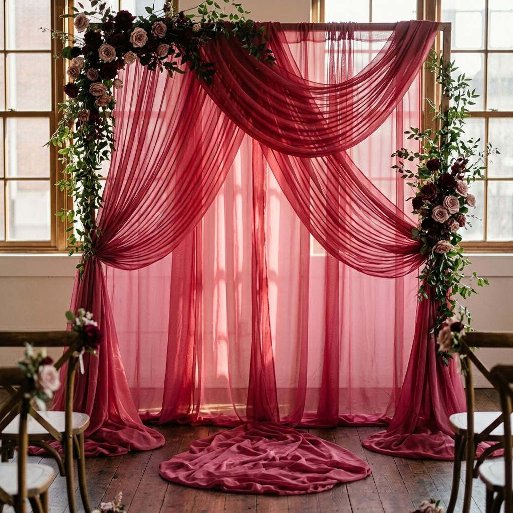 Chiffon Drapery Panel in Raspberry 1205 - drapery view 8