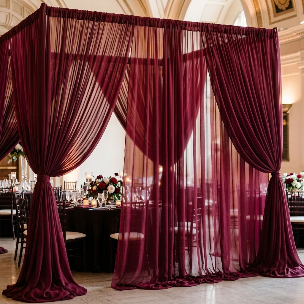 Chiffon Drapery Panel in Burgundy 1232 - drapery view 4