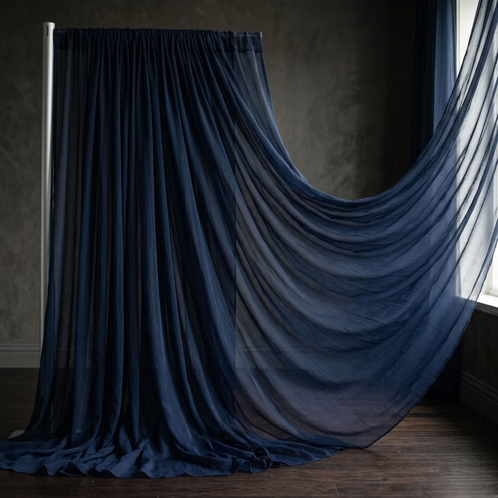 Chiffon Drapery Panel in Navy 1240 - drapery view 4