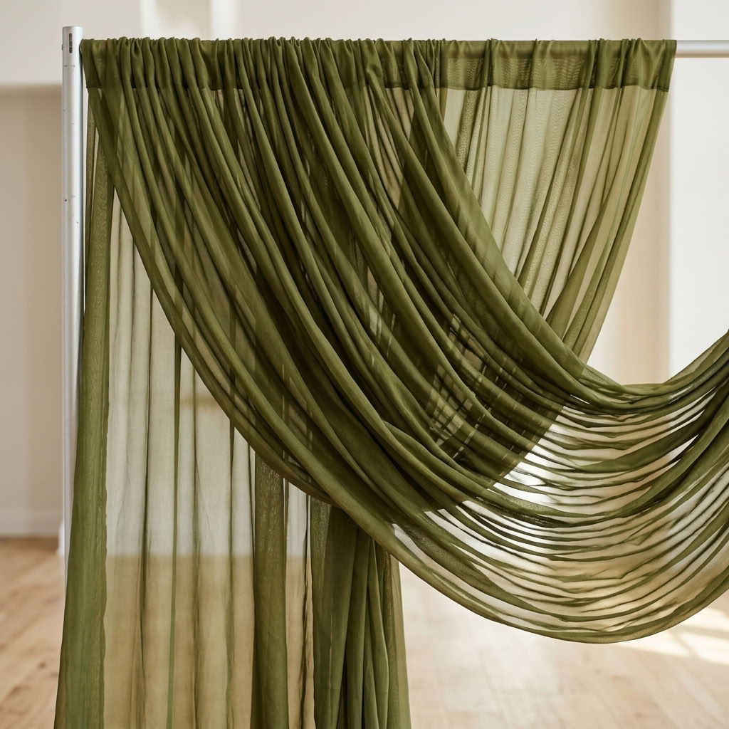 Chiffon Drapery Panel in Olive 1337 - drapery view 2