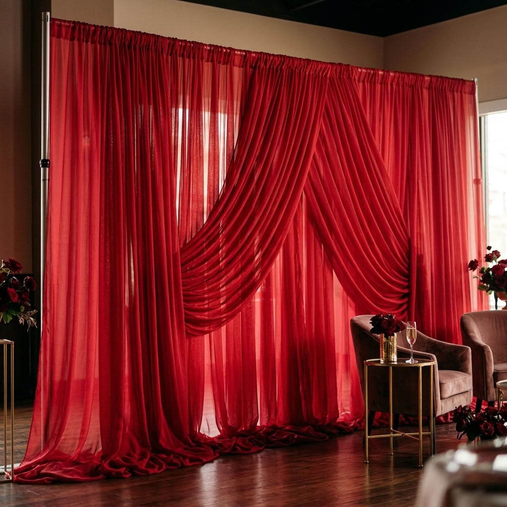 Chiffon Drapery Panel in Red/Lipstck 1193 - drapery view 4