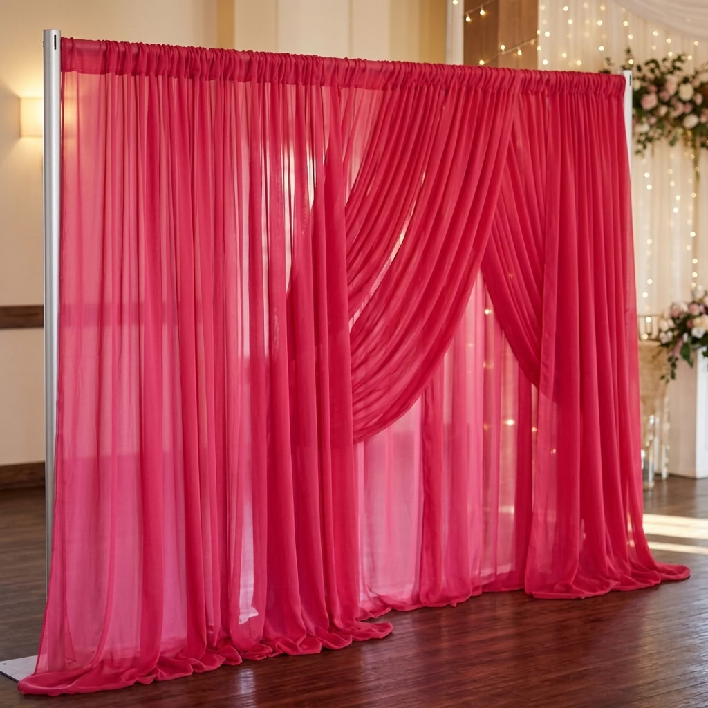 Chiffon Drapery Panel in Raspberry 1205 - drapery view 2