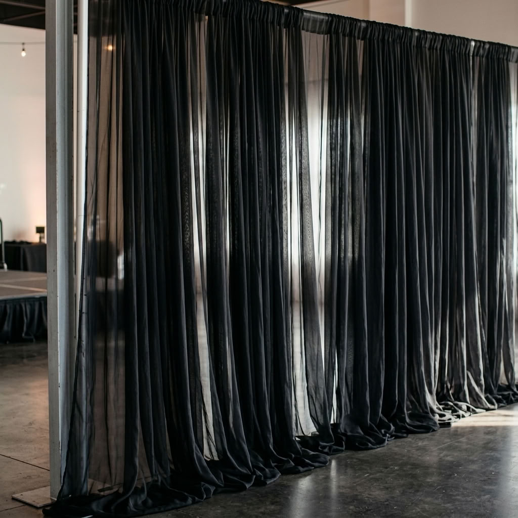 Chiffon Drapery Panel in Black 1115 - drapery view 2