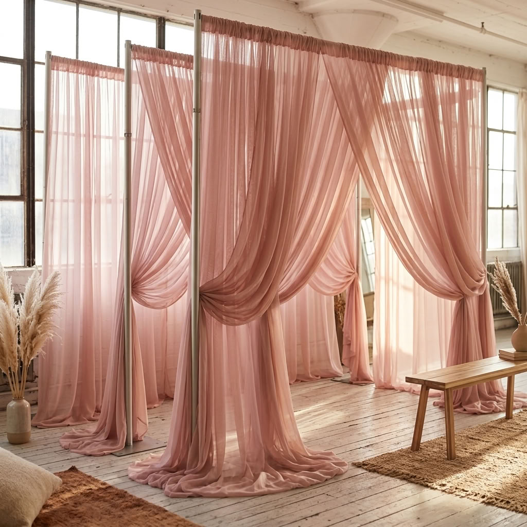 Chiffon Drapery Panel in Rose/Powder 318 - drapery view 4