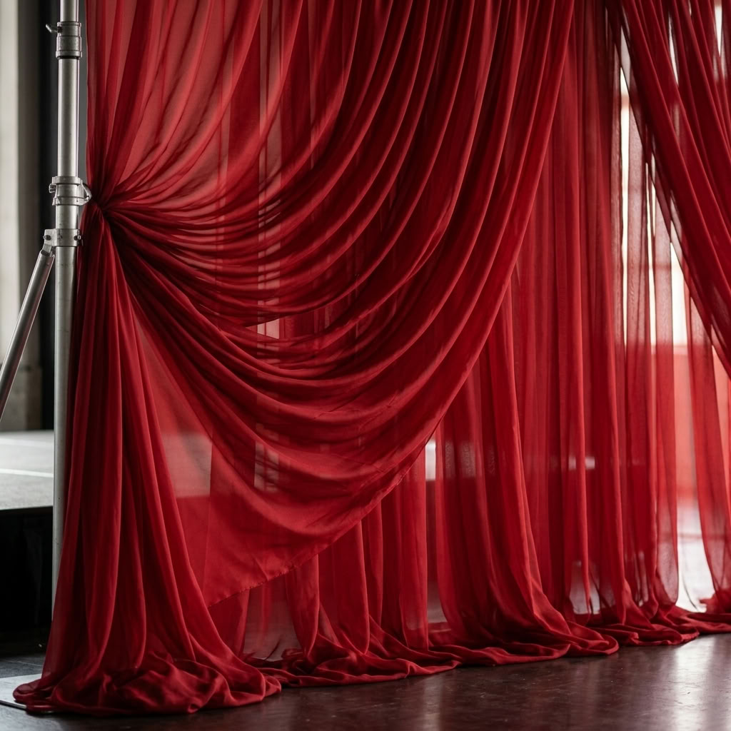 Chiffon Drapery Panel in Red/Lipstck 1193 - drapery view 2