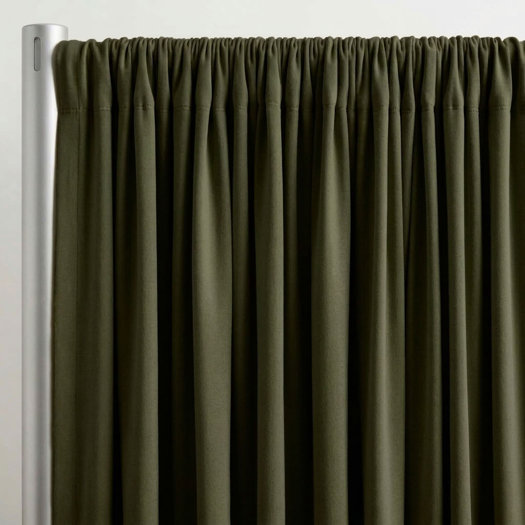 Interlock (Stretch) Drapery Panel in Olive/D 8335 - hanging drapery