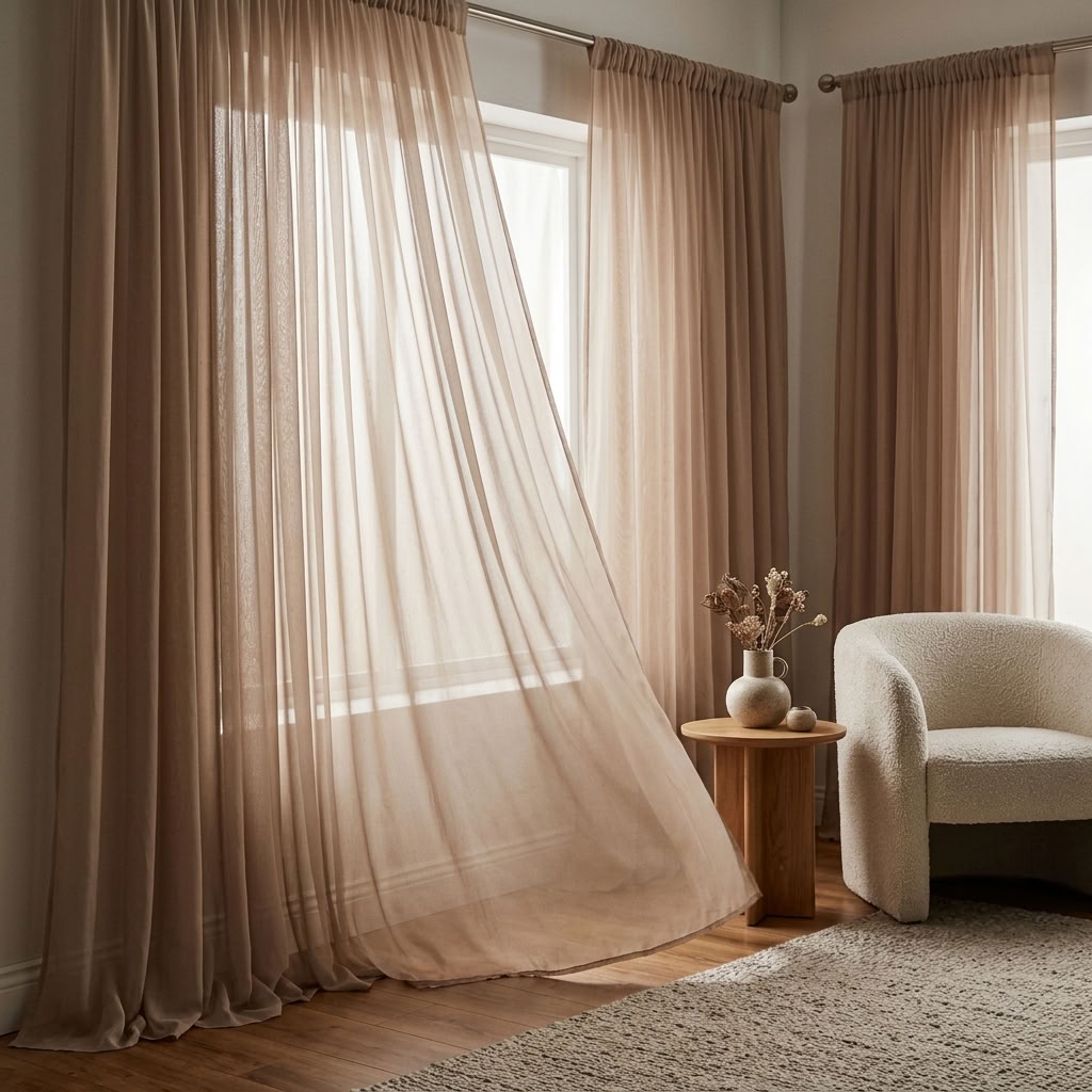 Chiffon Drapery Panel in Beige 9016 - drapery view 3