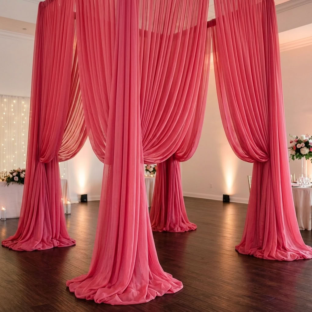 Chiffon Drapery Panel in Raspberry 1205 - drapery view 6