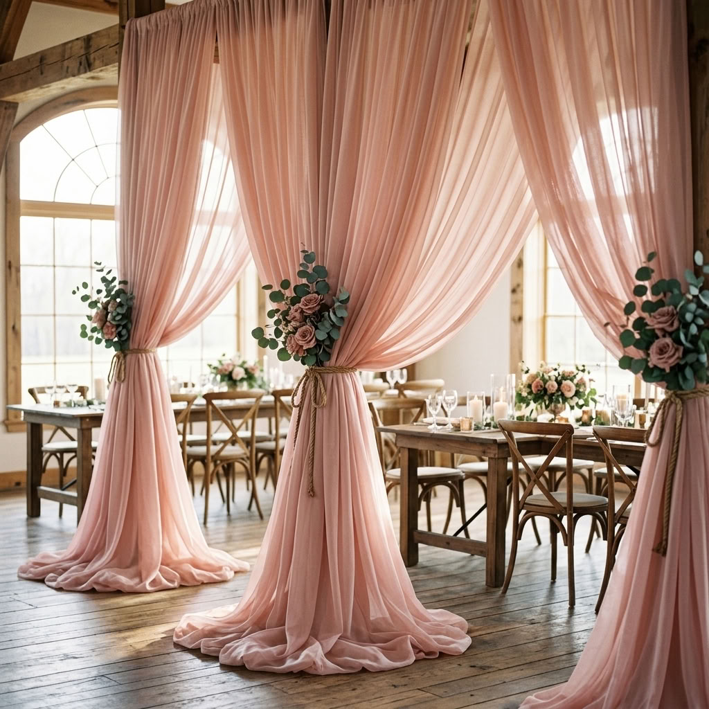 Chiffon Drapery Panel in Rose/Powder 318 - drapery view 8