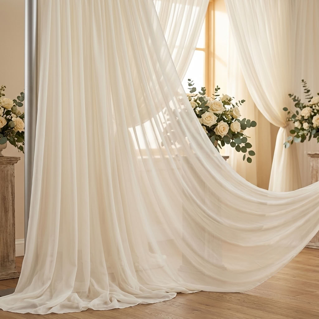 Chiffon Drapery Panel in Ivory 1112 - drapery view 4