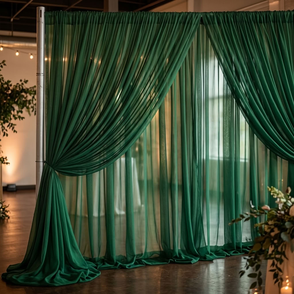 Chiffon Drapery Panel in Green 1875 - drapery view 4