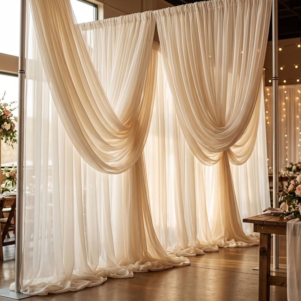Chiffon Drapery Panel in Ivory 1113 - drapery view 7