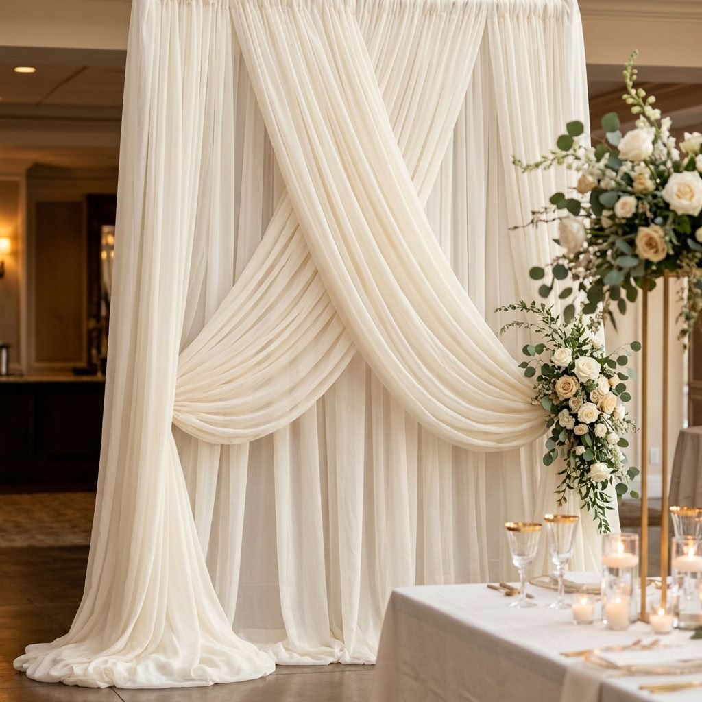Chiffon Drapery Panel in Ivory 1114 - drapery view 8