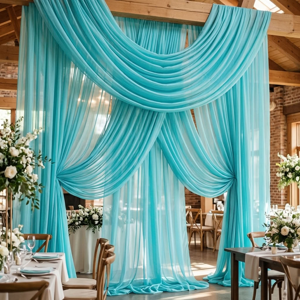 Chiffon Drapery Panel in Turquoise 1142 - drapery view 1