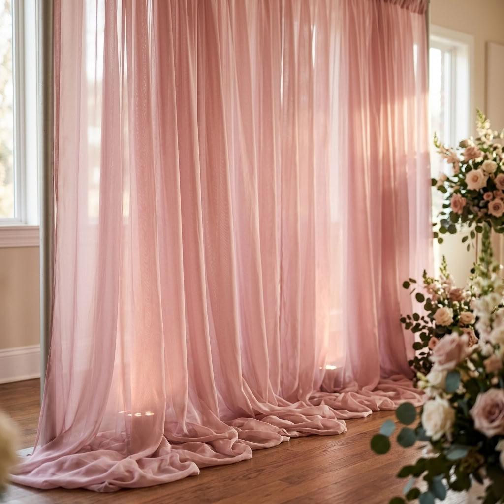 Chiffon Drapery Panel in Pink/Rose 1939 - drapery view 8
