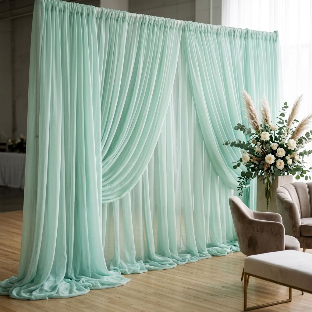 Chiffon Drapery Panel in Mint 1765 - drapery view 8