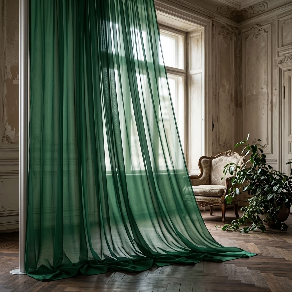 Chiffon Drapery Panel in Green 1875 - drapery view 6