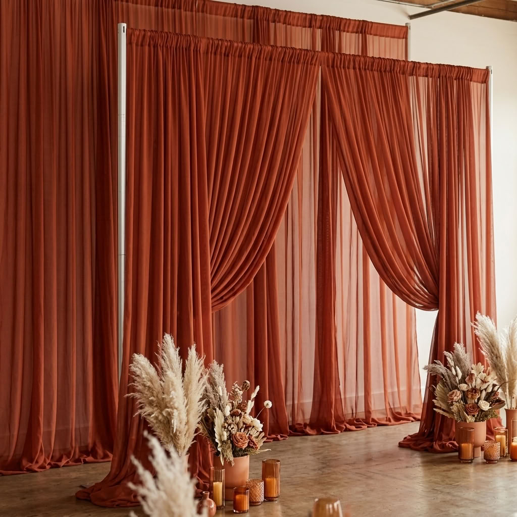 Chiffon Drapery Panel in Rust 1349 - drapery view 4