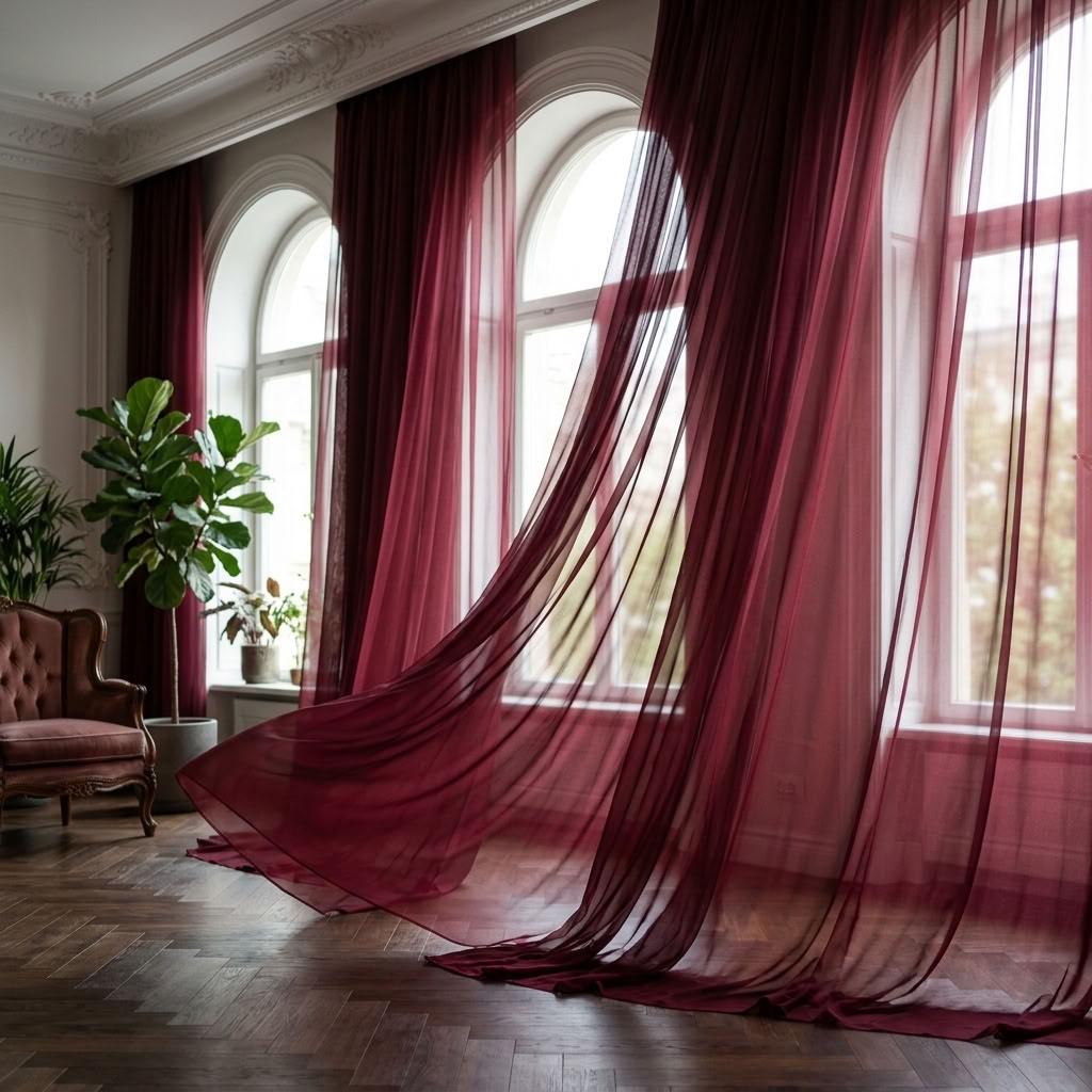 Chiffon Drapery Panel in Burgundy 1539 - drapery view 1