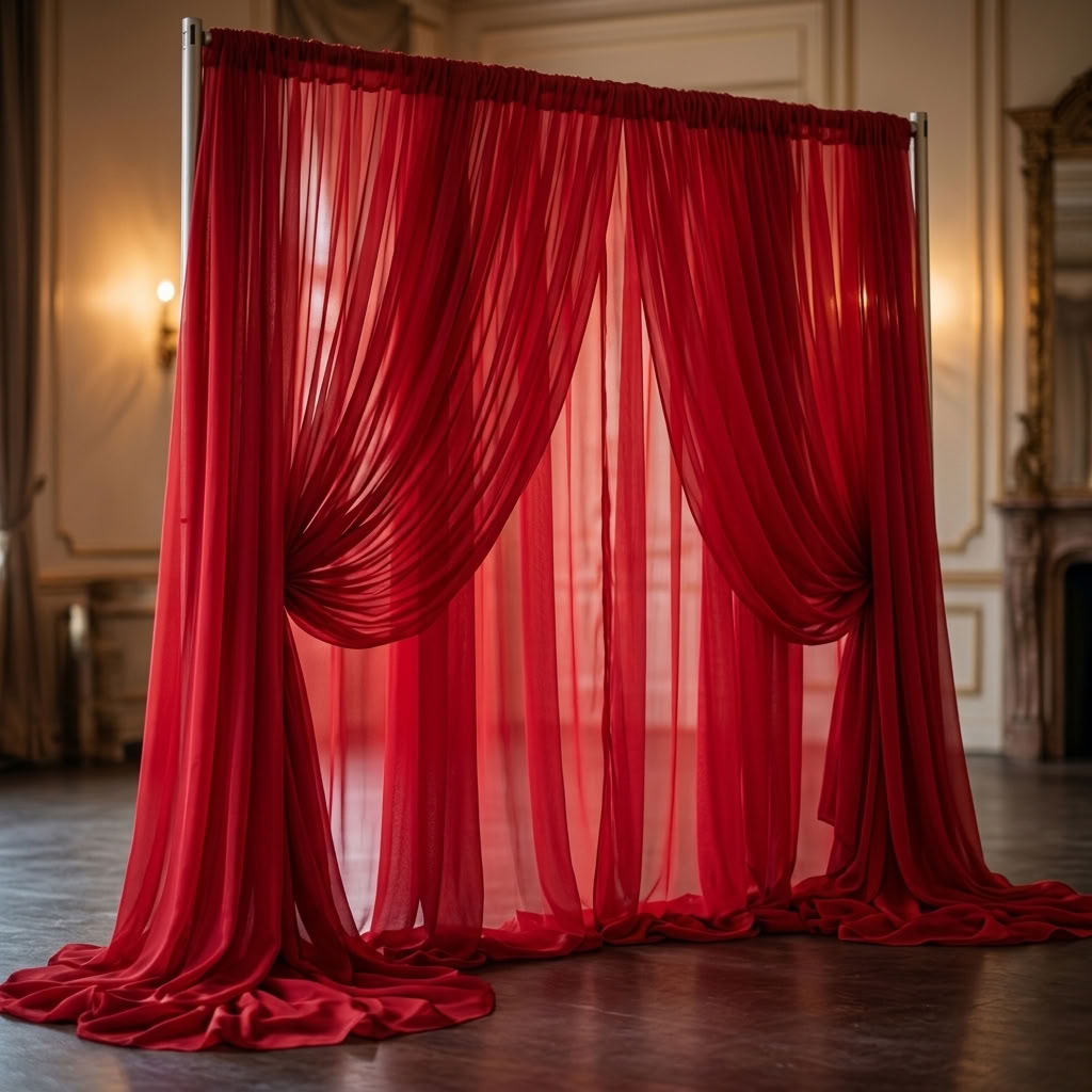 Chiffon Drapery Panel in Red/Lipstck 1193 - drapery view 3