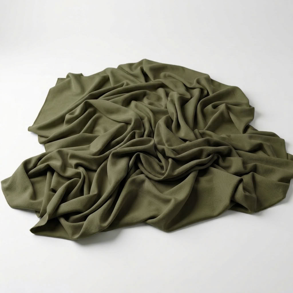 Interlock (Stretch) Wholesale Fabric in Army Green 2811 - piled fabric view