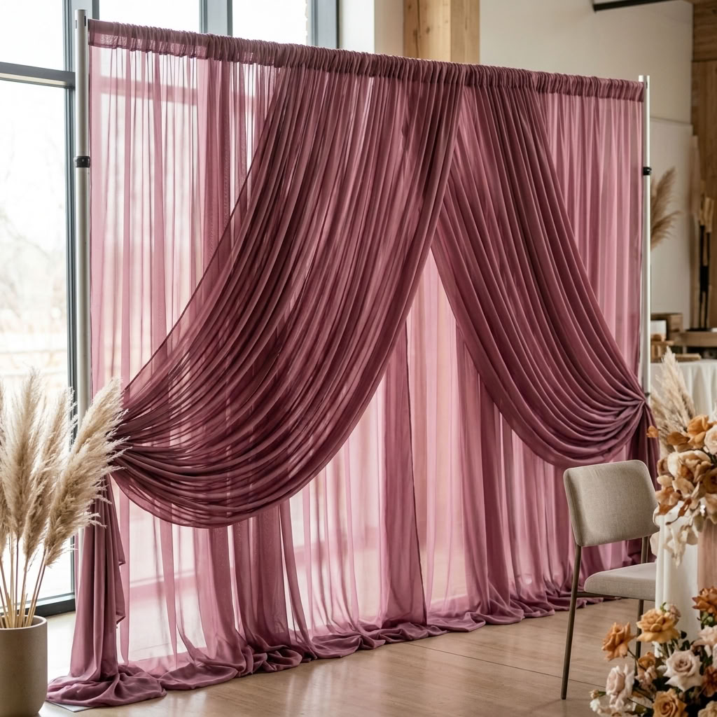 Chiffon Drapery Panel in Mauve 1271 - drapery view 5