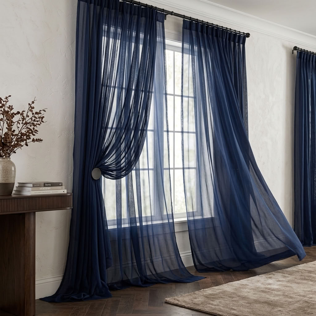 Chiffon Drapery Panel in Navy 1245 - drapery view 1